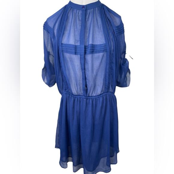 Anthropologie Staring At Stars Colbalt Blue Sheer Chiffon Dress Size Medium - Picture 10 of 14